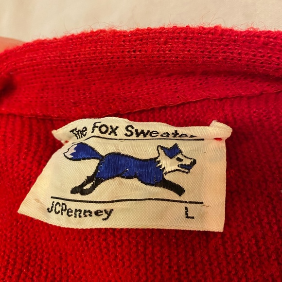 Vintage 'The Fox Sweater' JC Penny - Red Large Grandpa Cardigan - Picture 2 of 6
